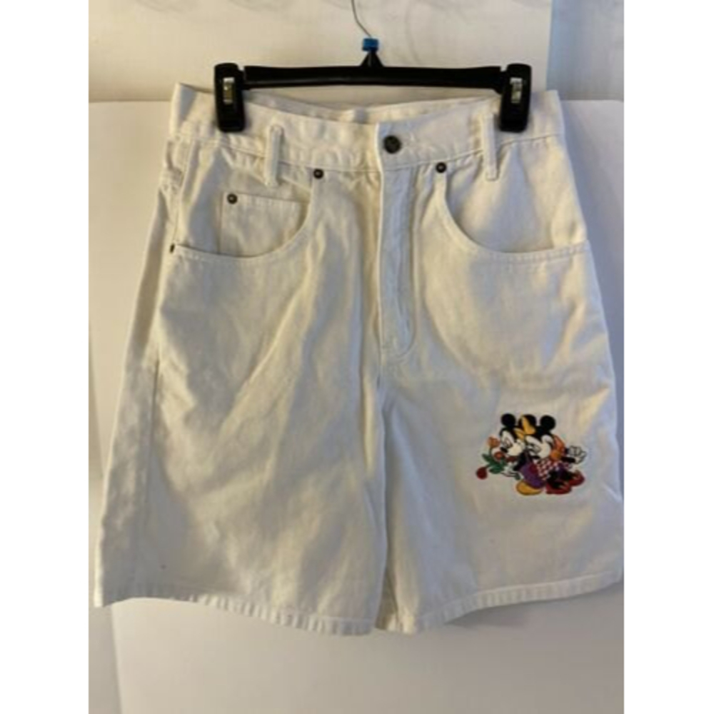 Vtg Mickey Mouse Shorts Womens Medium White Denim Mom High rise Jeans 28” Waist